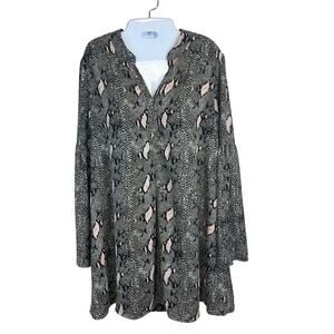 BUDDY LOVE Long Bell Sleeve‎ Python Snake Skin Print Tunic Swing Dress Women's M